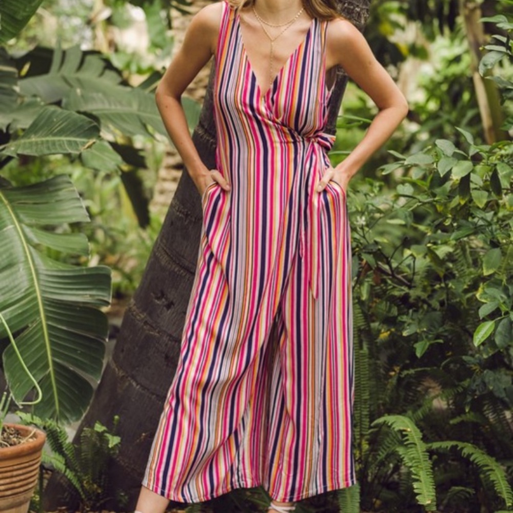 Host Pick 🎉Stripe Wrap Jumpsuit|Semi Annual Sale